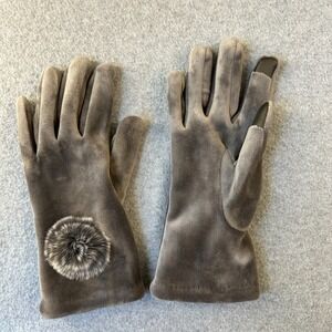 Twos Company Gray Faux Fur Tech Fingers Soft Pom Pom Gloves Winter Womens S / M
